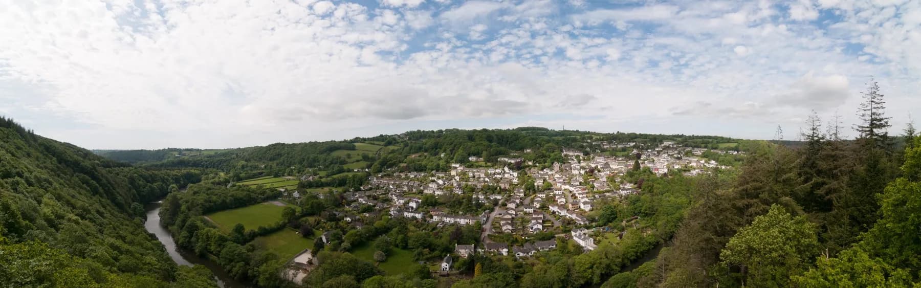 Gunnislake and the River Tamar viewed from Morwell Rocks.
